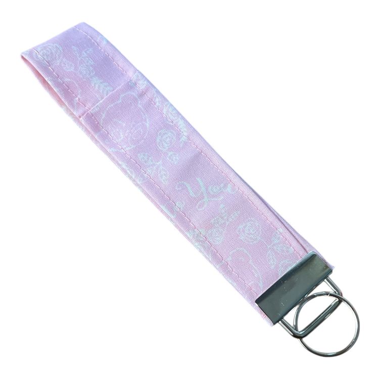 Pink Fabric Keychain Wristlet With Metal Rings